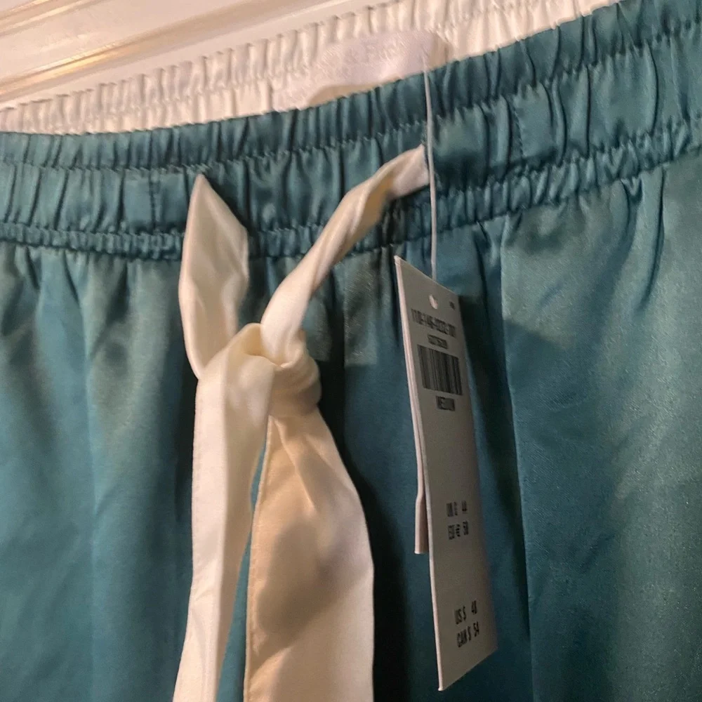 NWT! Abercrombie & Fitch Pajama Pant Satin Bottoms Green Medium - Picture 15 of 16